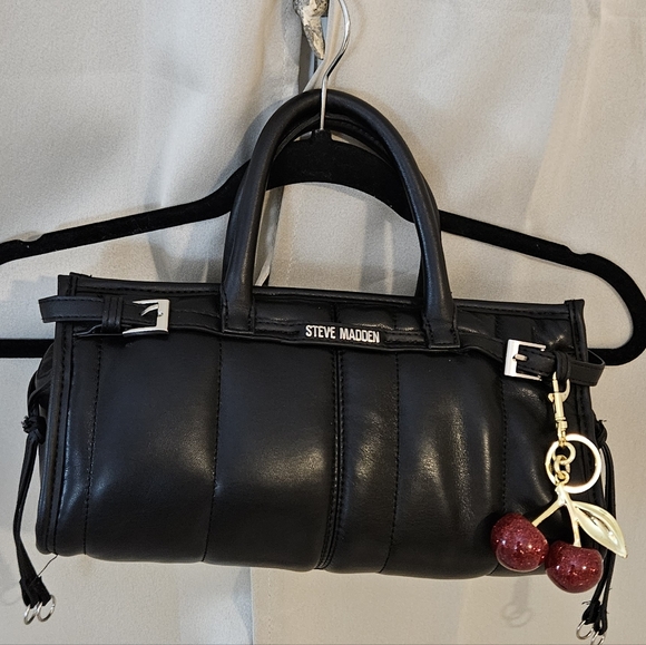 Steve Madden Puffer Black Handbag with Cherry Charm - Picture 1 of 6